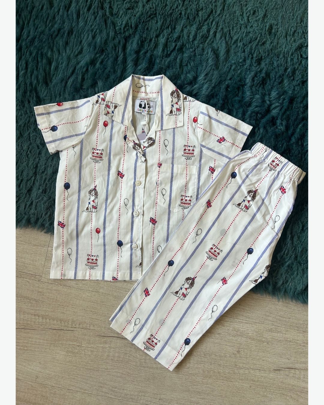 Cute Party Print Kids Nightsuit (White)