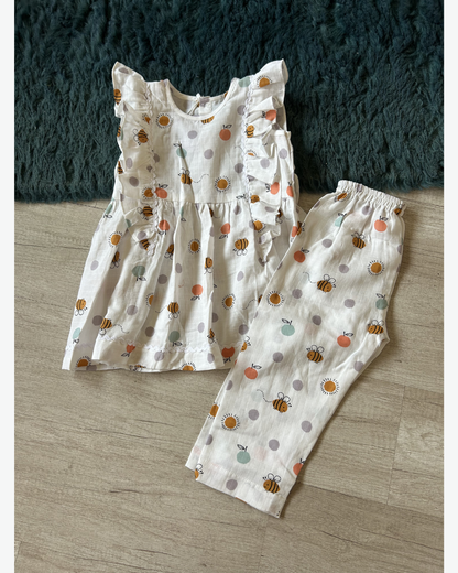 Honeybee Print Kids Outfit Set