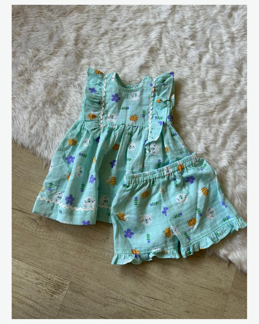 Girls Honeybee Print Cotton Coord Set