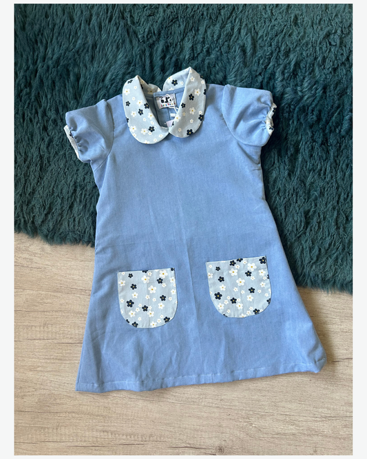 Tiny Twirls in Blue Denim Dress